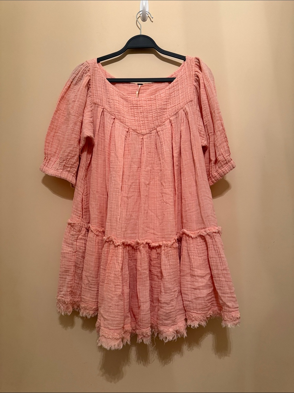 Free People Mystery‎ Land Cotton Gauze Babydoll Tunic Dress Orange Peach Small